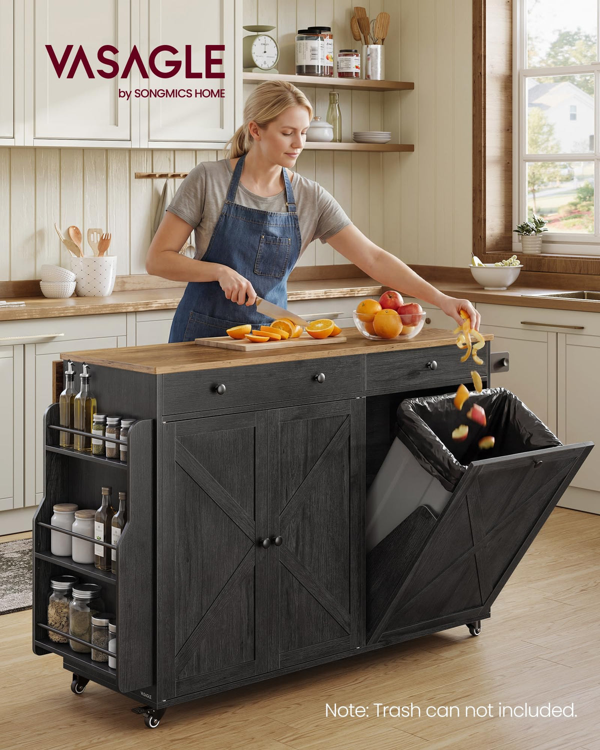 VASAGLE Mobile Kitchen Island with 2 Doors, 2 Drawers