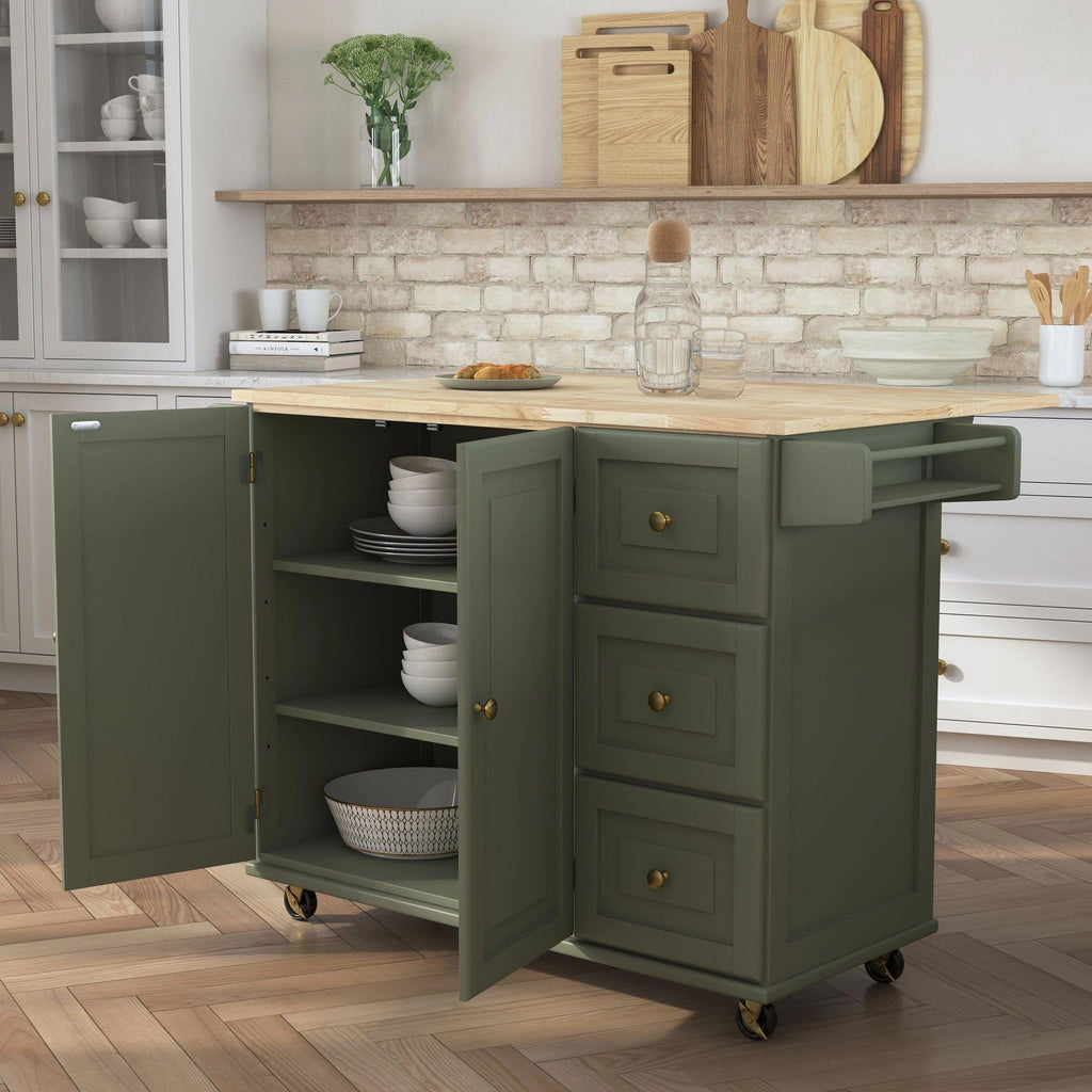 Homestyles Dolly Madison Black Mobile Kitchen Island Cart with Wood Drop Leaf Breakfast Bar