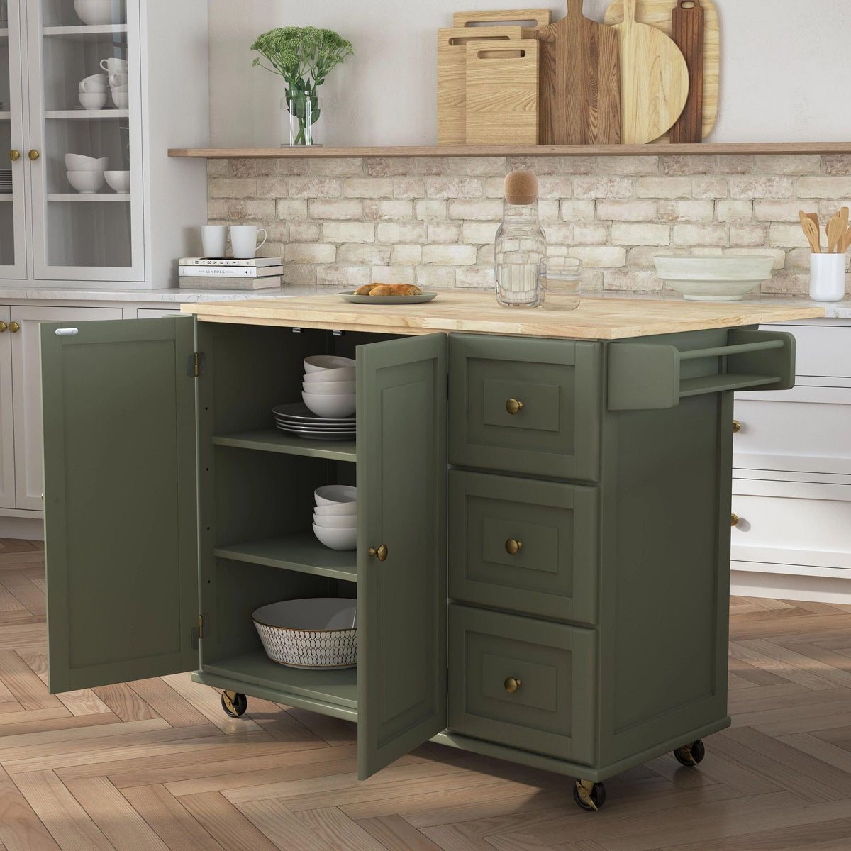 Homestyles Dolly Madison Black Mobile Kitchen Island Cart with Wood Drop Leaf Breakfast Bar