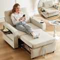 WEUP 3-in-1 Sleeper Sofa Chair Bed, 42.5" W Convertible Sleeper Chair with Pull Out Bed, USB Charging Ports & Wing Table, Cup Holder, Adjustable Backrest, Side Pockets (Premium, Beige)