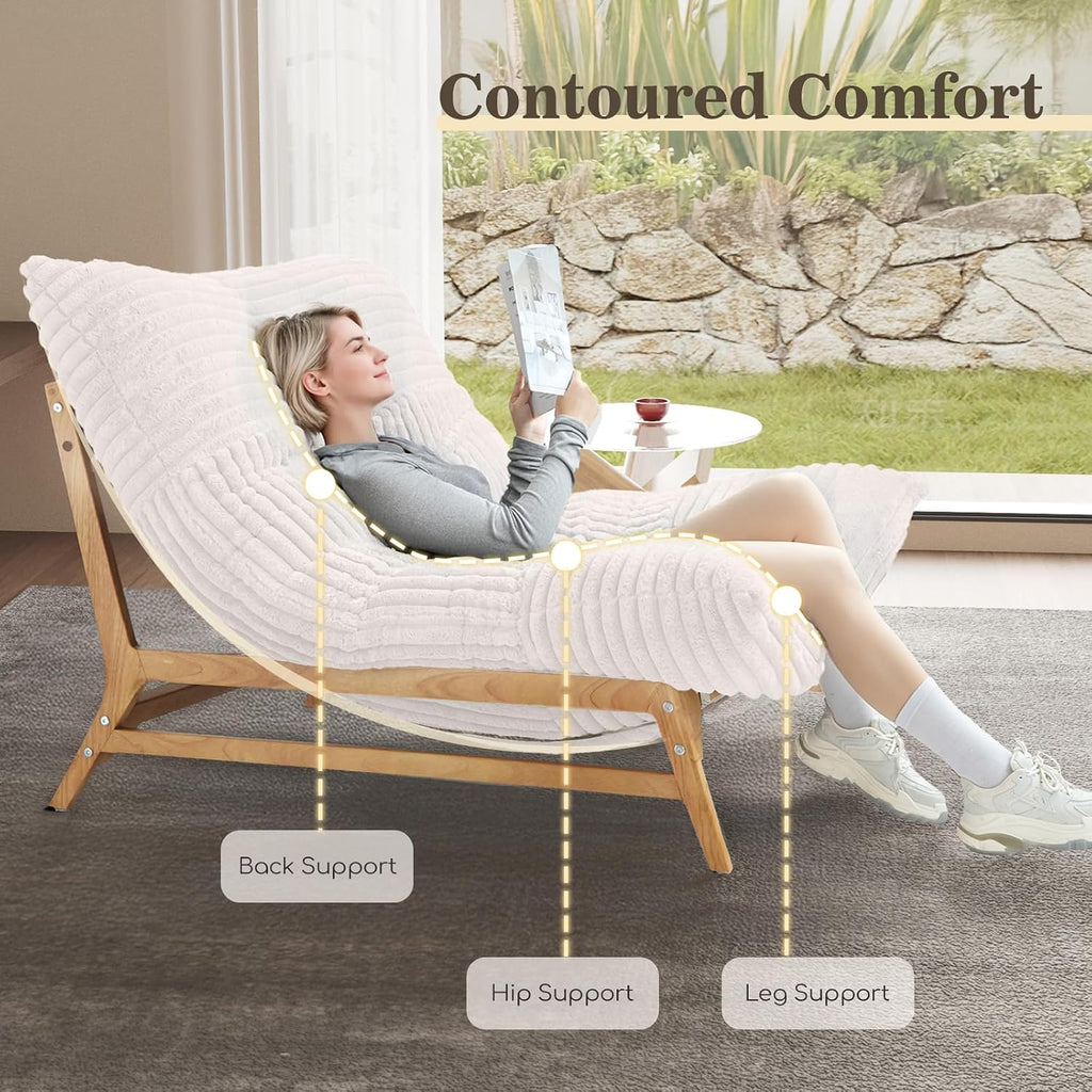 WJShome Oversized Chaise Lounge Chair,47.24" Comfy Recliner Reading Accent Arm Chairs,Sleeper Sofa Bed for Living Room,Loveseat Couch with Removable Upholstered for Reading Bedroom (Beige)