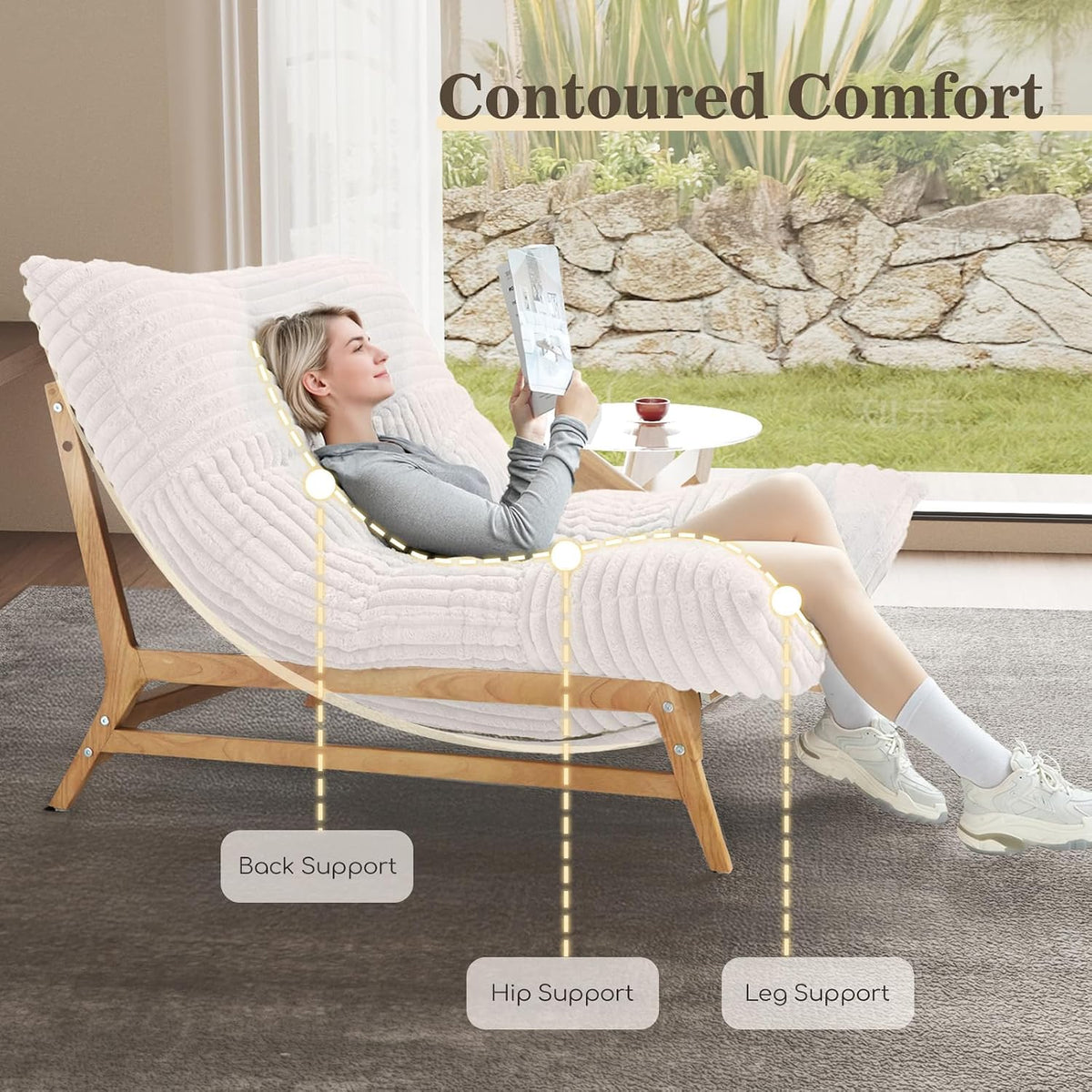 WJShome Oversized Chaise Lounge Chair,47.24" Comfy Recliner Reading Accent Arm Chairs,Sleeper Sofa Bed for Living Room,Loveseat Couch with Removable Upholstered for Reading Bedroom (Beige)