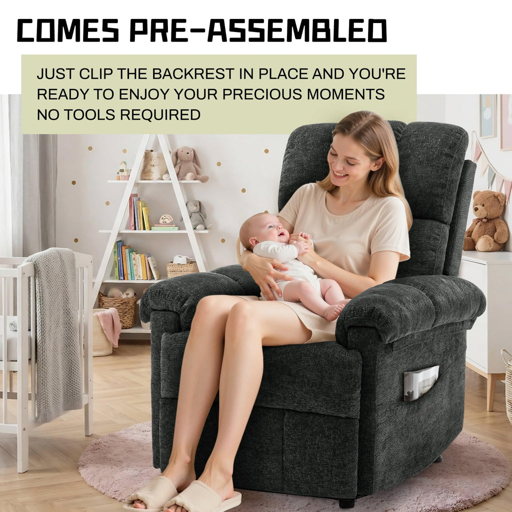Korser Recliner Chair, Living Room Recliner Chairs for Adults, Small Recliners for Small Spaces, Upholstered Manual Recliner with Side Pockets, Comfy Nursery Chair for Living Room, Chenille, Beige