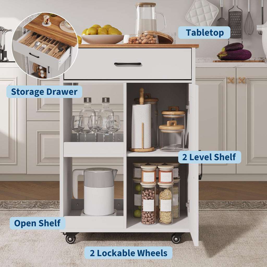 OUTLANE Kitchen Island with Drop Leaf, Rolling Storage Cart on Wheels
