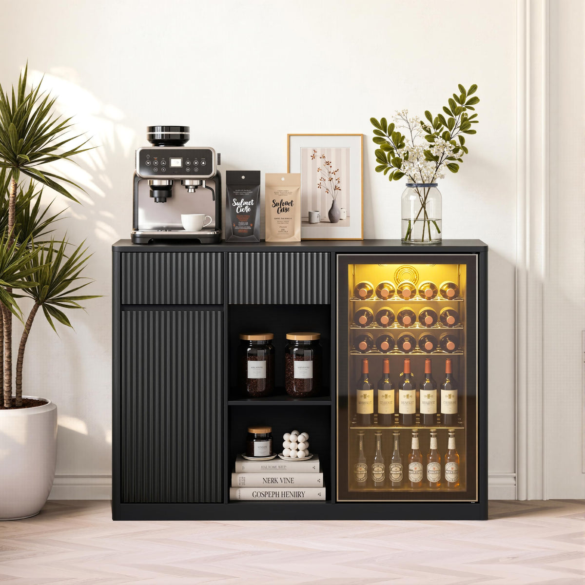 39.4" Coffee Bar Cupboard with Fridge Spaceï¼Natural Oak-ws