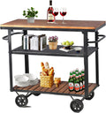 Industrial 3 Tier Rolling Utility Storage Cart Wine Beverage, Metal Wine Rack with Wheels Kitchen Bar Dining Room Tea Wine, Storage Cart with Wood