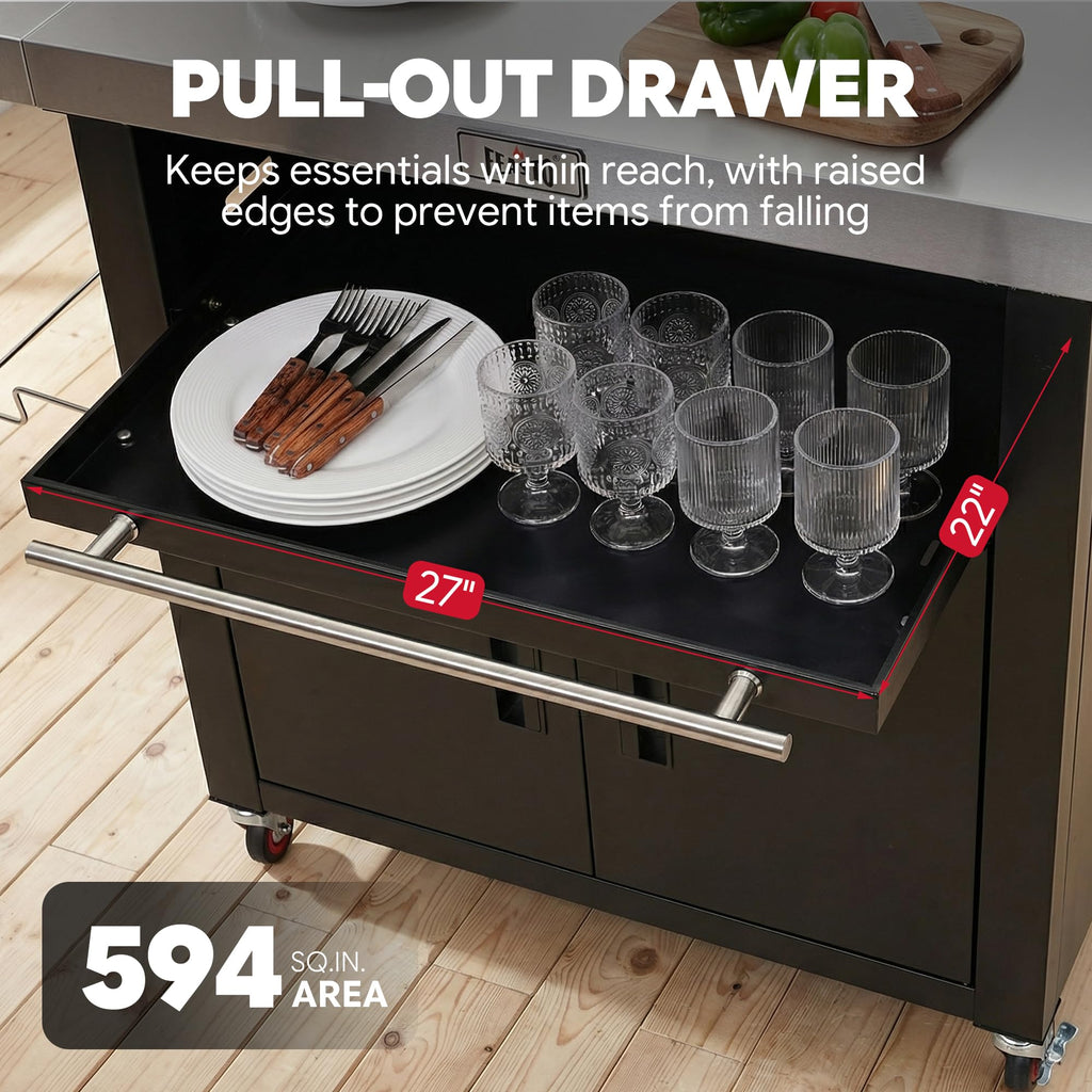 Feasto 3-Tier Outdoor Grill Cart, 26.6" x 16.1" Rolling Pizza Oven Table