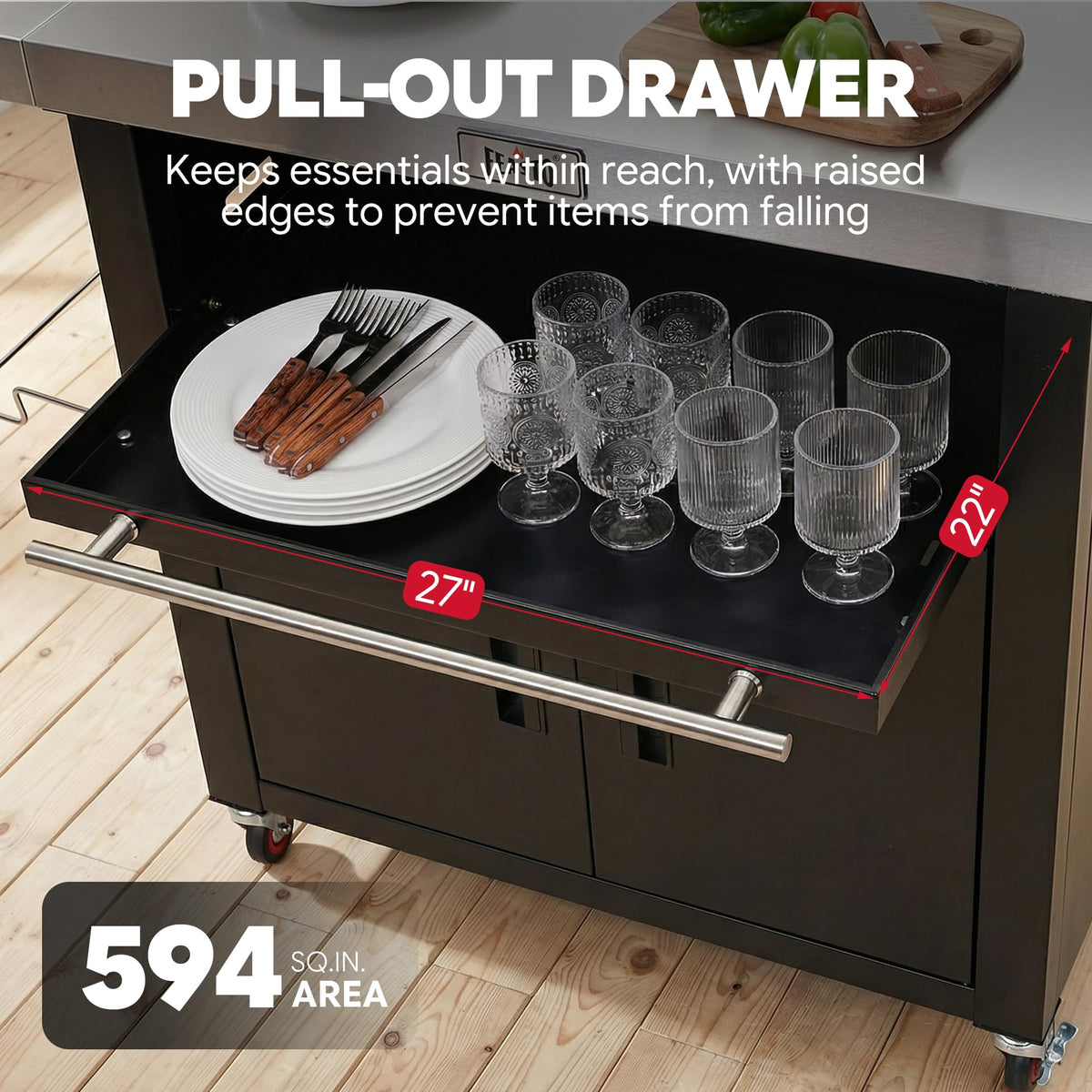 Feasto 3-Tier Outdoor Grill Cart, 26.6" x 16.1" Rolling Pizza Oven Table