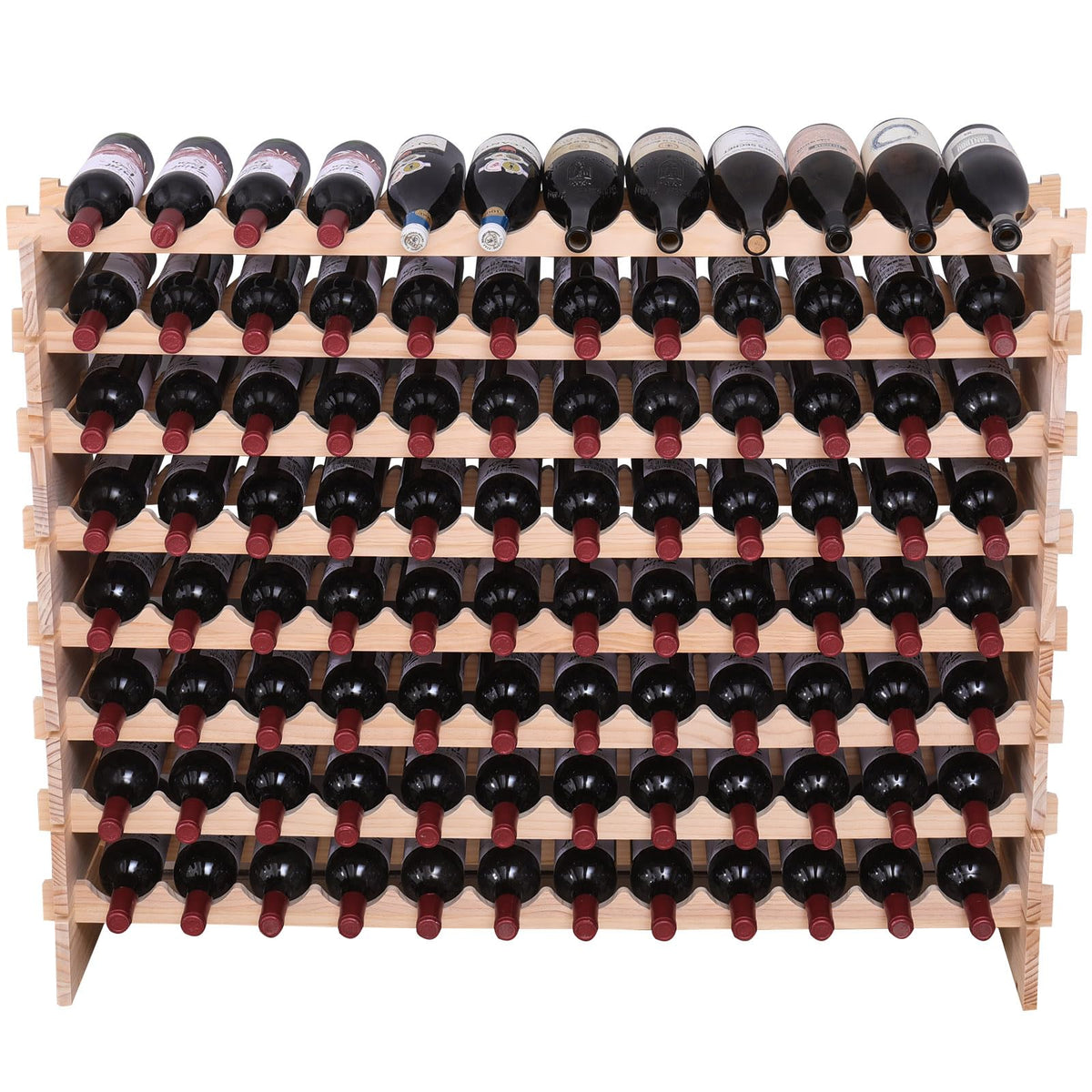 Wood Stackable Storage Modular Wine Rack Cabinet 120 Bottle freestanding Floor Wine Bottle Holder Display Shelves