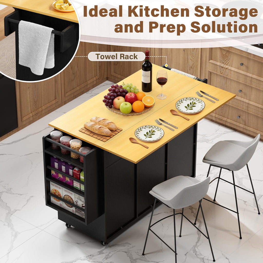 YESHOMY Kitchen Island on Wheels with Trash Cabinet, White & Brown