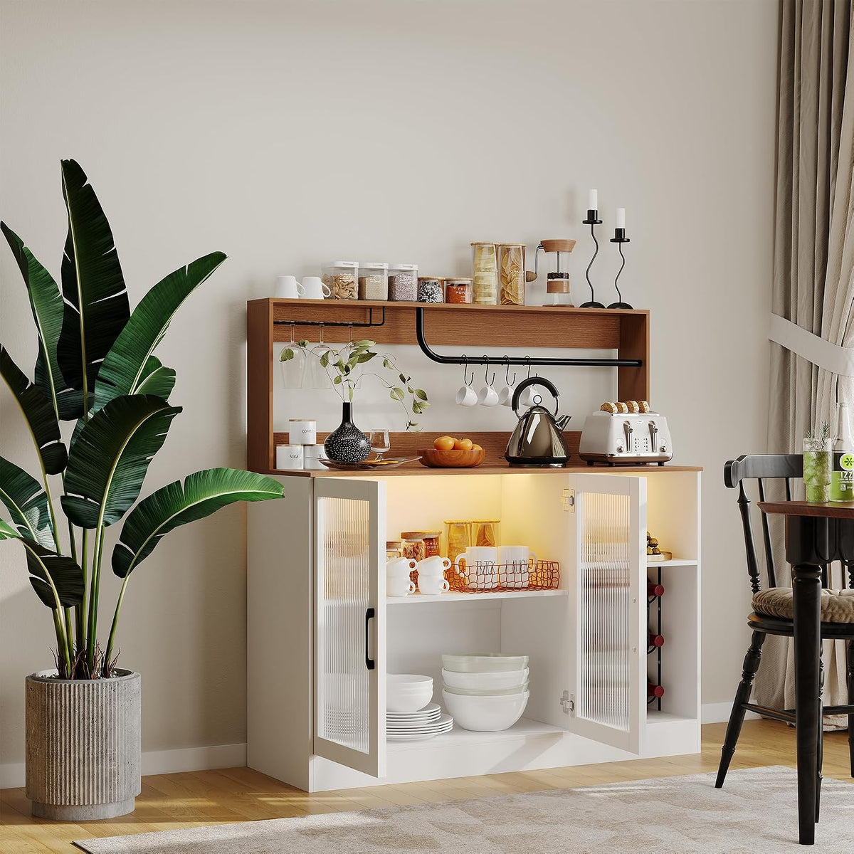 Garvee Wine Bar Cabinet with Glass Holder & Wine Rack, White