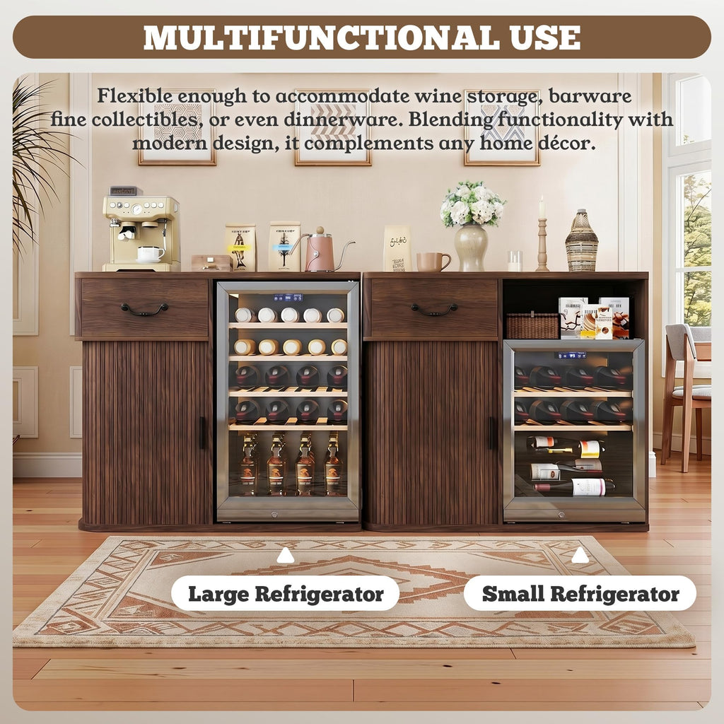 Large Coffee Bar Cabinet with Mini Fridge Space, Liquor Wine Bar Cabinet with Drawer and Glass Holder, Buffet Sideboard Table for Kitchen, Dining Room, Living Room