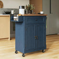 HLR 26'' Small Kitchen Island, Vintage Wood Kitchen Cart on Wheels, Blue
