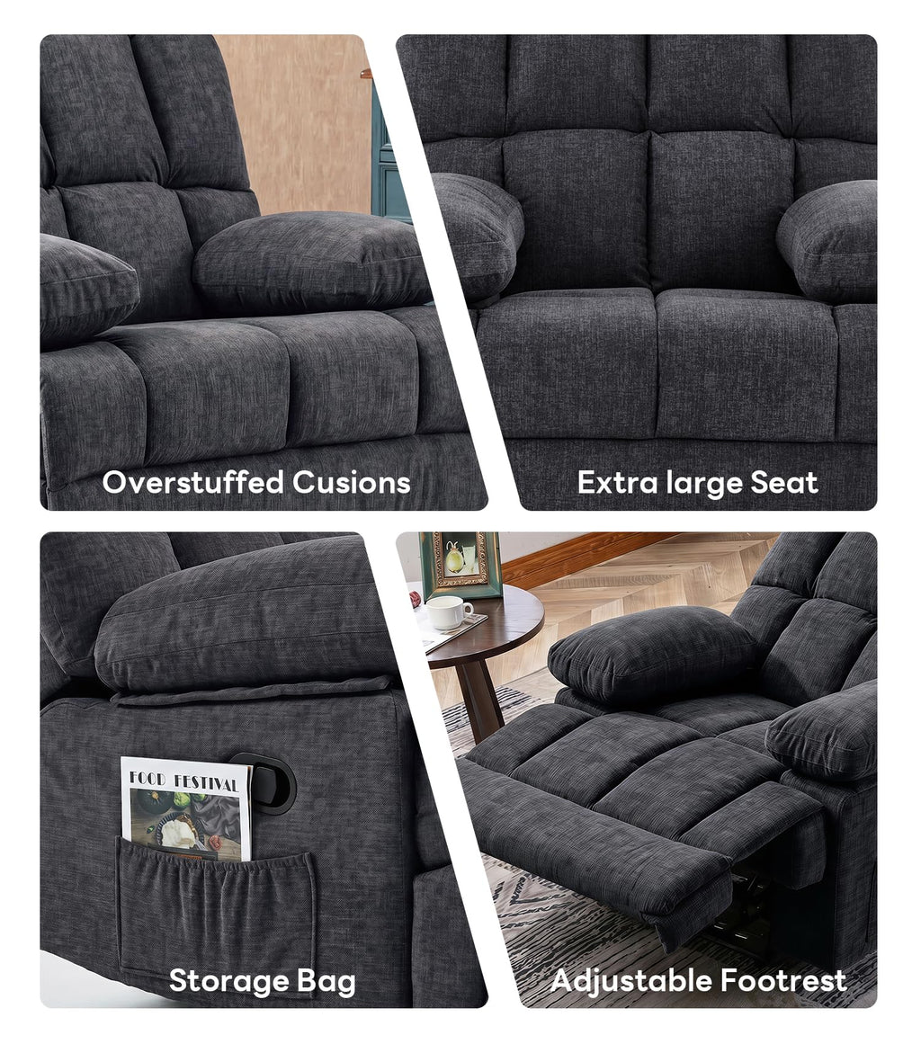 WILLOVE 41" Oversized Rocker Recliner Chair, Rocking Recliners Overstuffed Soft Big Man Manual Recliner, Extra Large Chenille Living Room Chair 350 LBS Capacity, Grey, L