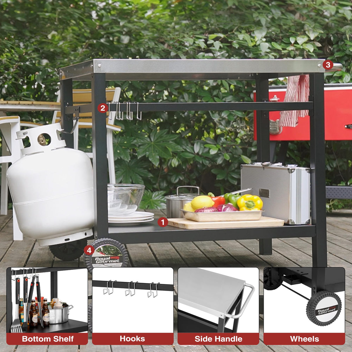 Royal Gourmet Dining Cart Table with Double-Shelf PC3401B (Black)