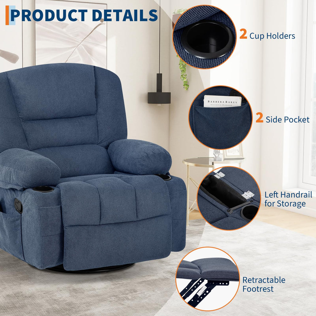 Garvee Oversized Recliner Chair,Extra Wide 360Â° Swivel Rocker Massage Heat