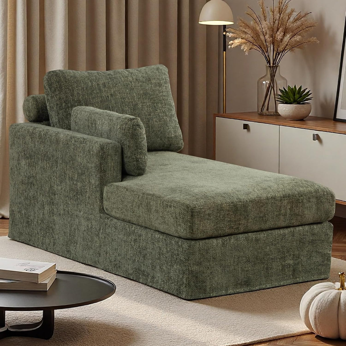 32" Wide Green Right Arm Chaise Lounge Chair