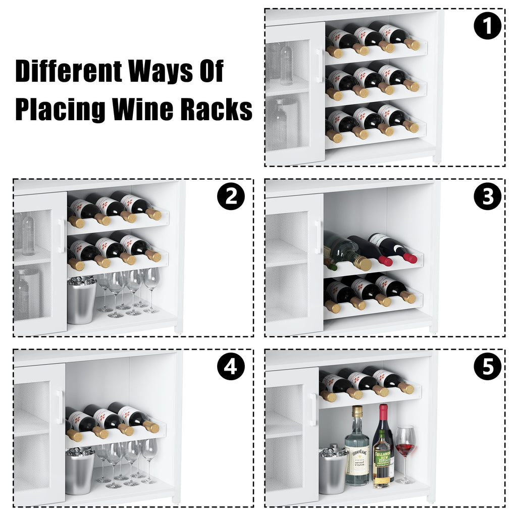 Jojoka 3 Tier Wine Bar Cabinet with LED Lights, Adjustable Storage, Liquor Rack, Glass Holder, Mesh Door, Multi Functional Coffee Bar Sideboard Buffet for Home, Dining Room