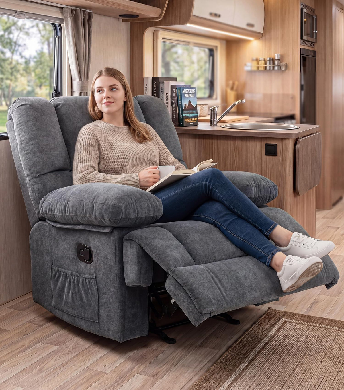 WILLOVE 41" Oversized Rocker Recliner Chair, Rocking Recliners Overstuffed Soft Big Man Manual Recliner, Extra Large Chenille Living Room Chair 350 LBS Capacity, Grey, L
