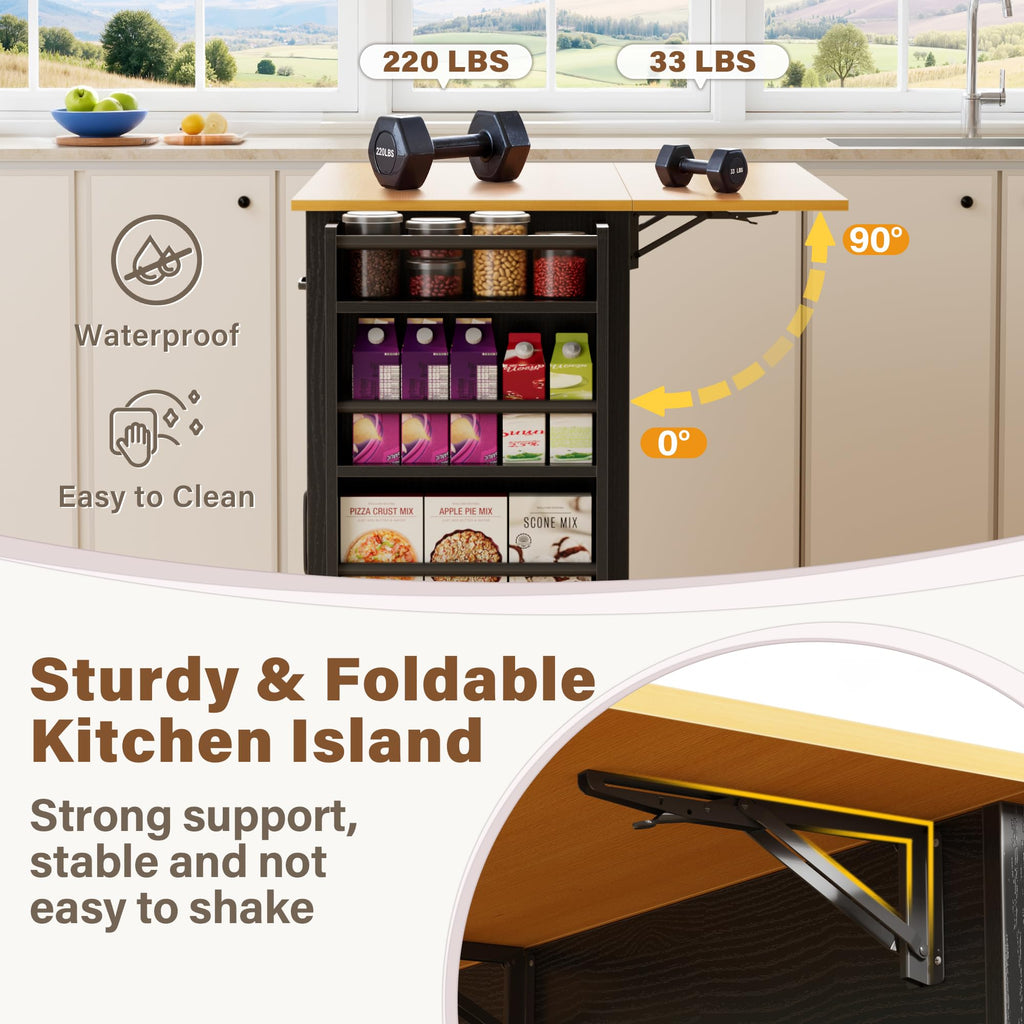 YESHOMY Kitchen Island on Wheels with Trash Cabinet, White & Brown