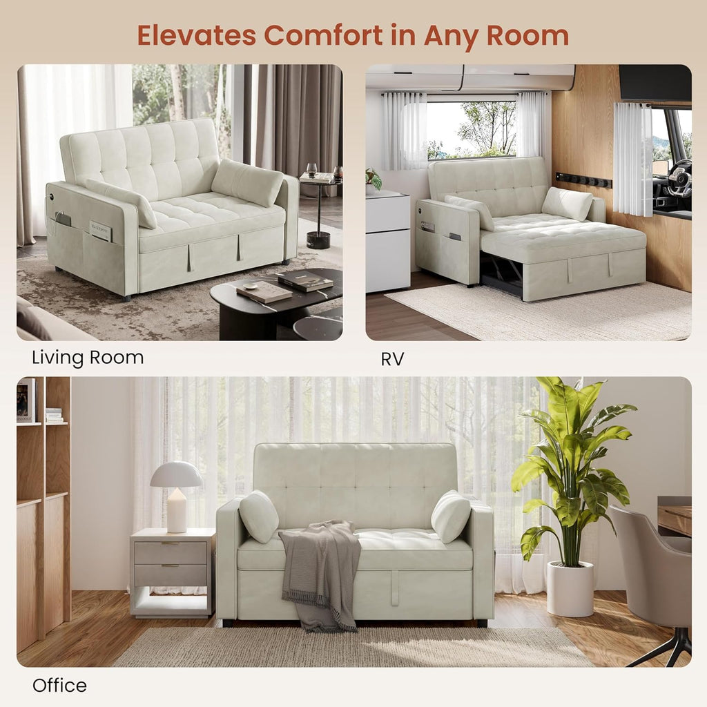 Yaheetech 3 in 1 Sofa Bed Convertible Sleeper Sofa with USB Ports, Beige