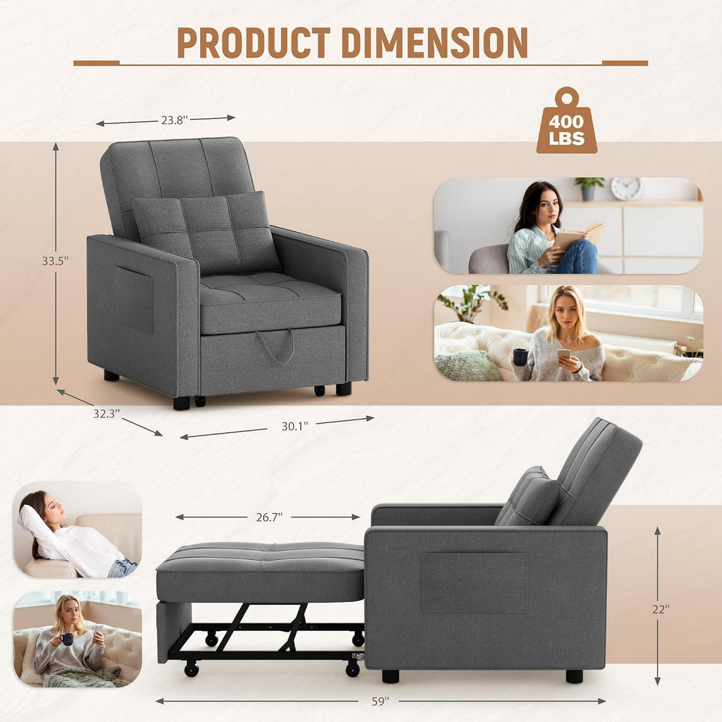 Flamaker Sofa Bed, Sleeper Sofa 3-in-1, Convertible Sleeper Chair
