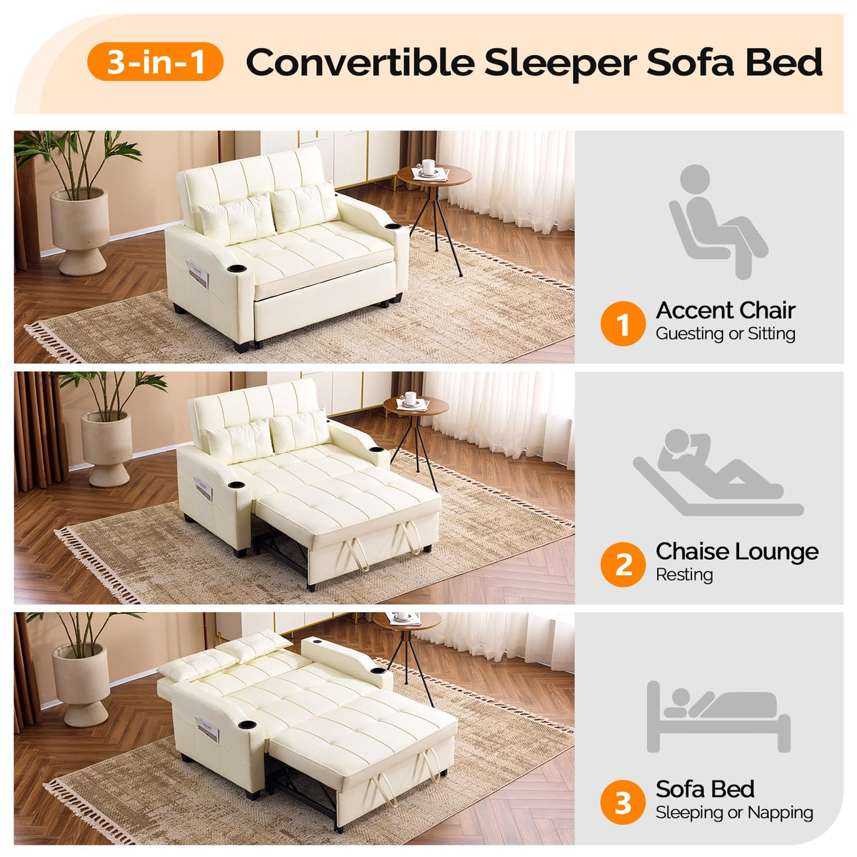 VINGLI Convertible Sleeper Chair Bed, Pull Out Sofa Couch for Living Room