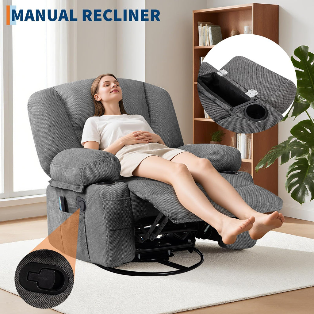 Garvee Oversized Recliner Chair,Extra Wide 360Â° Swivel Rocker Massage Heat