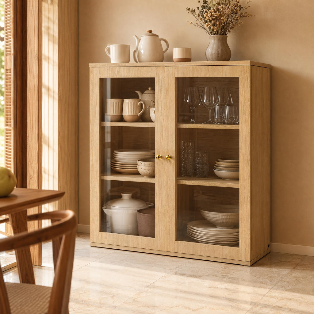 Liquor Cabinet with Wine Rack & Stemmed Holder & Drawer, Walnut