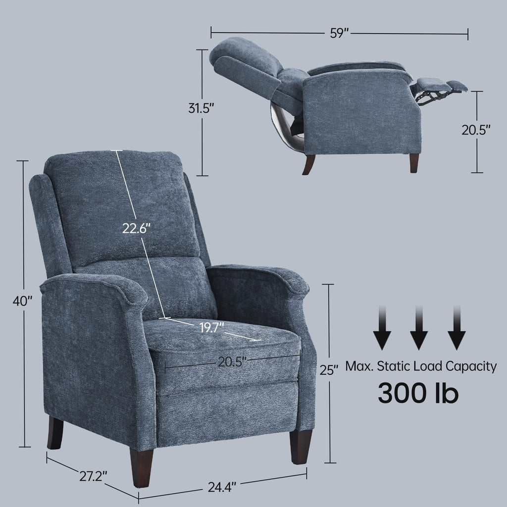 VKNOW Recliner Chair, Fabric Recliner with Adjustable Back, Brown