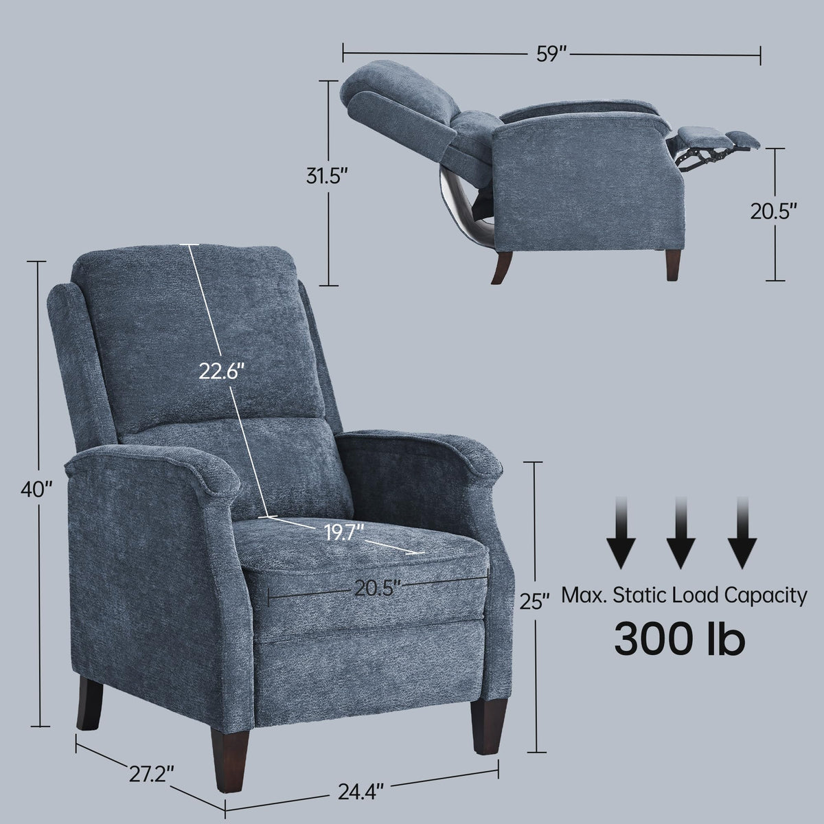 VKNOW Recliner Chair, Fabric Recliner with Adjustable Back, Brown