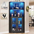 65" Tall Corner Bar Cabinet with LED Lights & Glass Holder