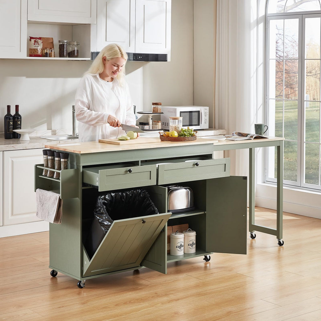 Kitchen Islands with Extendable Dining Table, Mobile Storage Islands, White