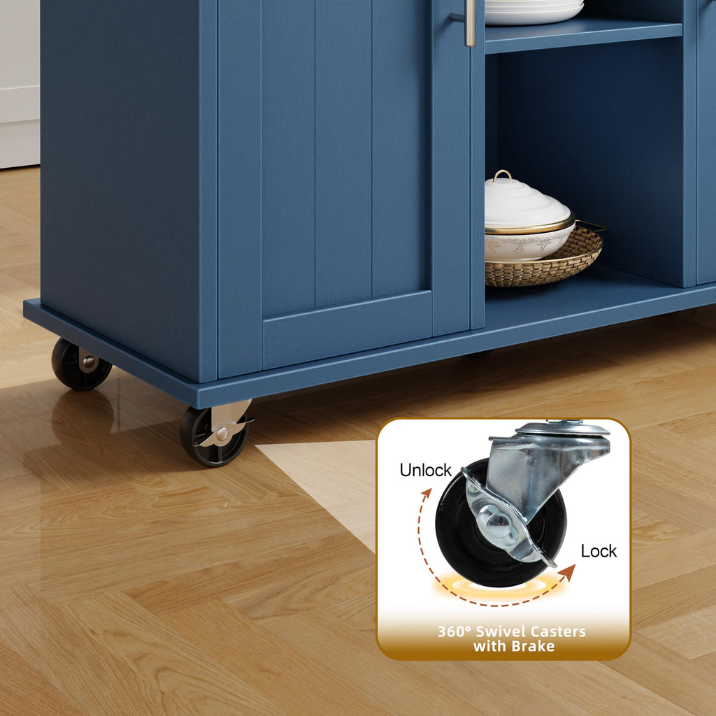 SUNLEI Rolling Kitchen Island Cart with Wheels, Island Table for Kitchen, Farmhouse Kitchen Cart with Drop Leaf & Towel Rack & Drawer, Kitchen Islands Table with Storage Cabinet, Grey