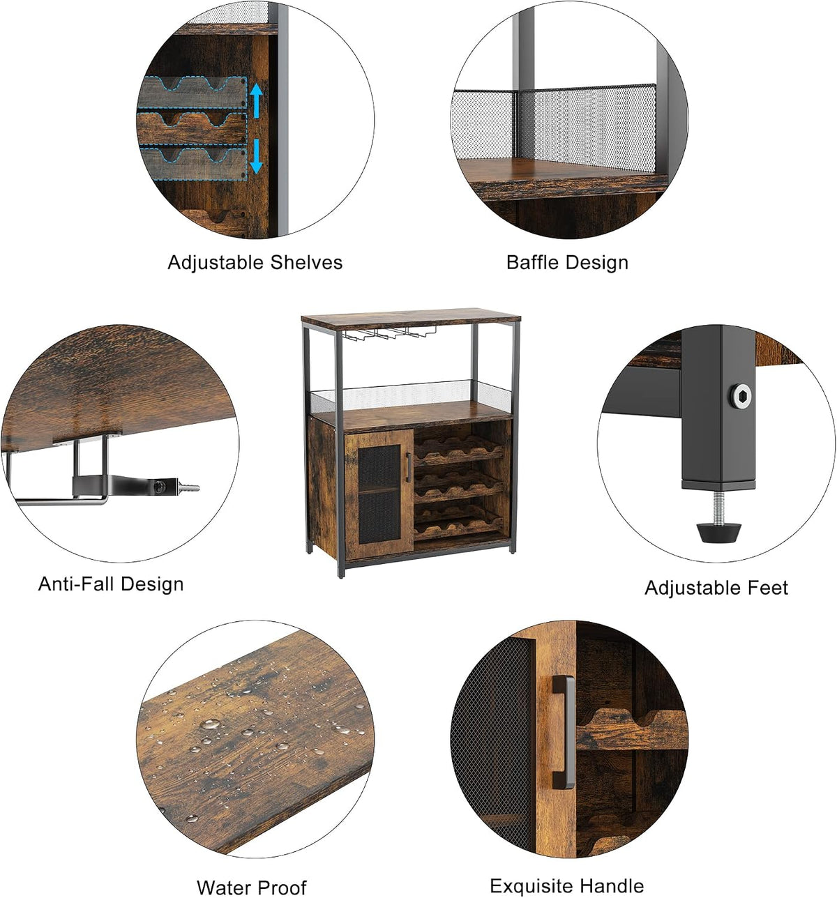 GarveeHome Wine Bar Cabinet with LED Lights, Liquor Cabinet with Storage