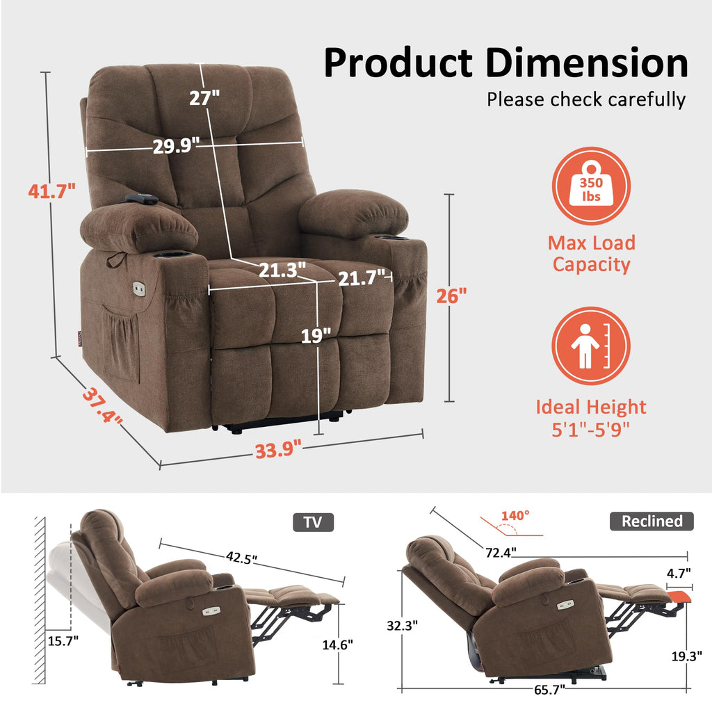 MCombo Power Lift Recliner for Elderly, Fabric 7287 (Light Grey, Medium)