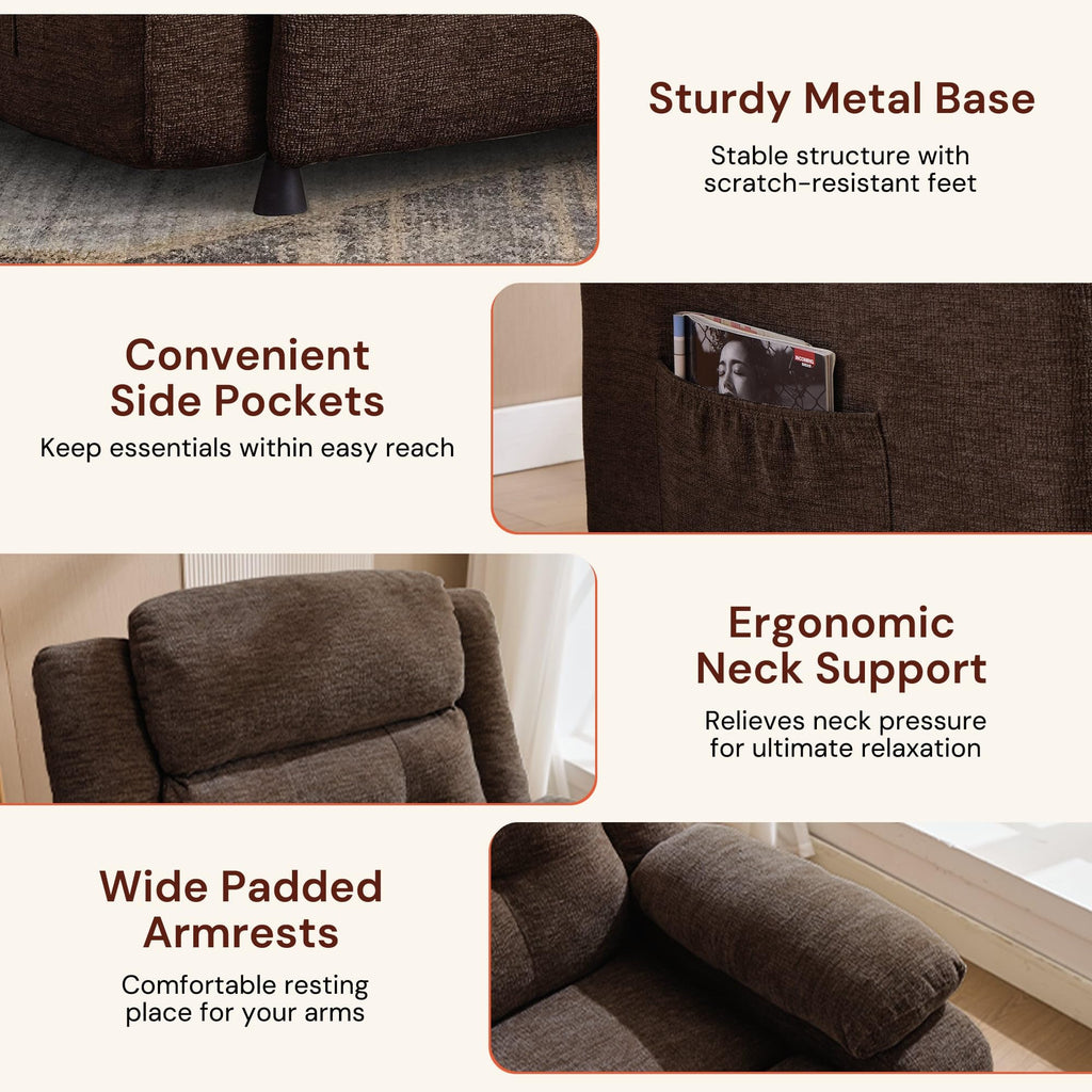 Korser Power Recliner Chair for Adults, Oversized Electric Recliner with Thickened Cushions, Reclining Chair for Bedroom, Living Room Chairs with Side Pockets, Chenille