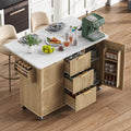 Large Fluted Kitchen Island Cart on Wheels with Storage, Natural
