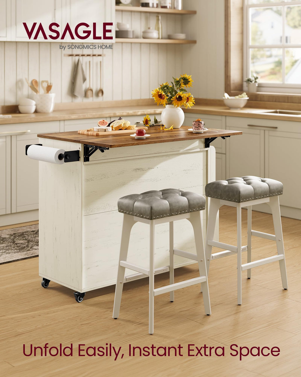 VASAGLE Mobile Kitchen Island with 2 Doors, 2 Drawers