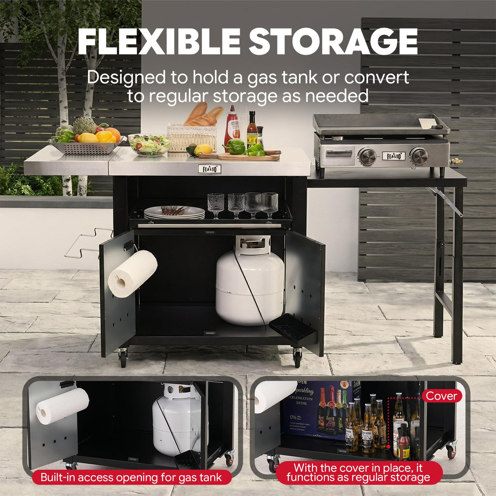 Feasto 3-Tier Outdoor Grill Cart, 26.6" x 16.1" Rolling Pizza Oven Table