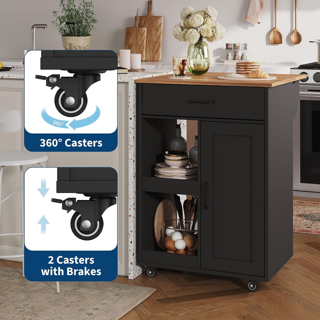 OUTLANE Kitchen Island with Drop Leaf, Rolling Storage Cart on Wheels