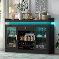 Wine Bar Cabinet with LED Light, Home Coffee Bar Cabinet w/ Wine&Glass Rack