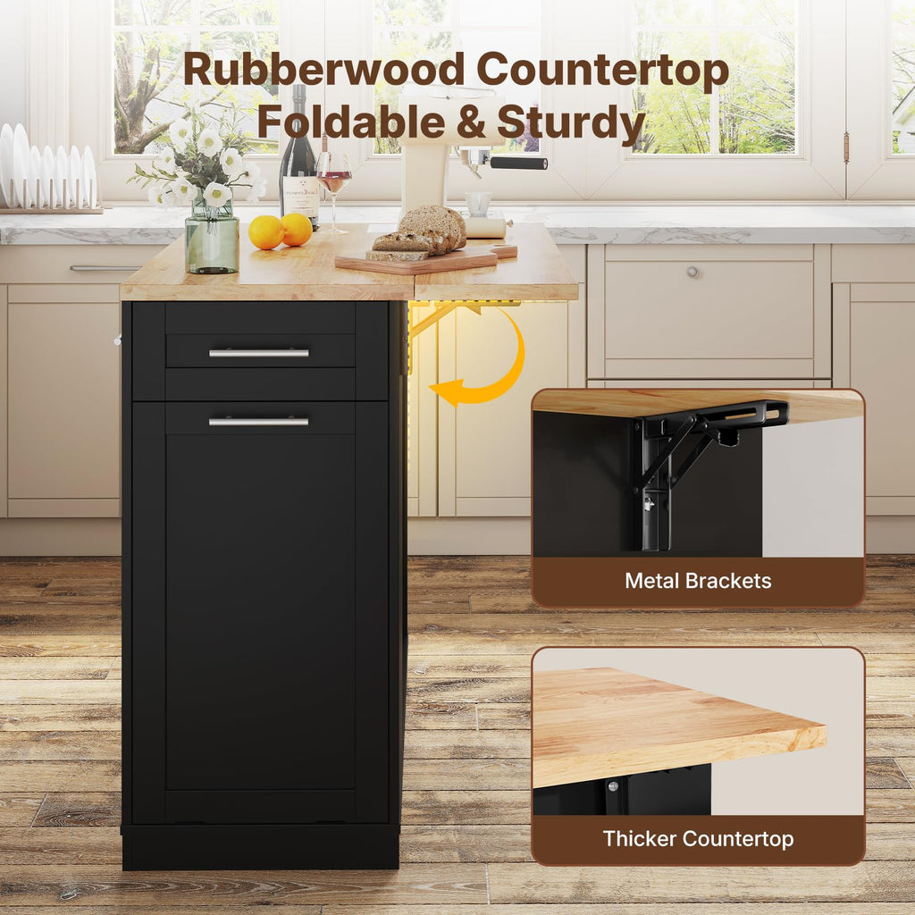 Dripex 41.5'' Kitchen Island with Power Outlet, Trash Cabinet & Storage