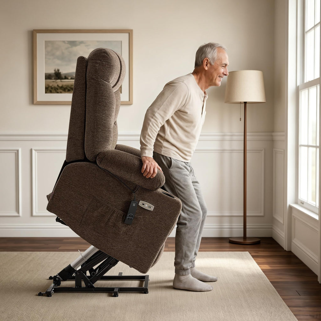 MCombo Power Lift Recliner for Elderly, Fabric 7287 (Light Grey, Medium)