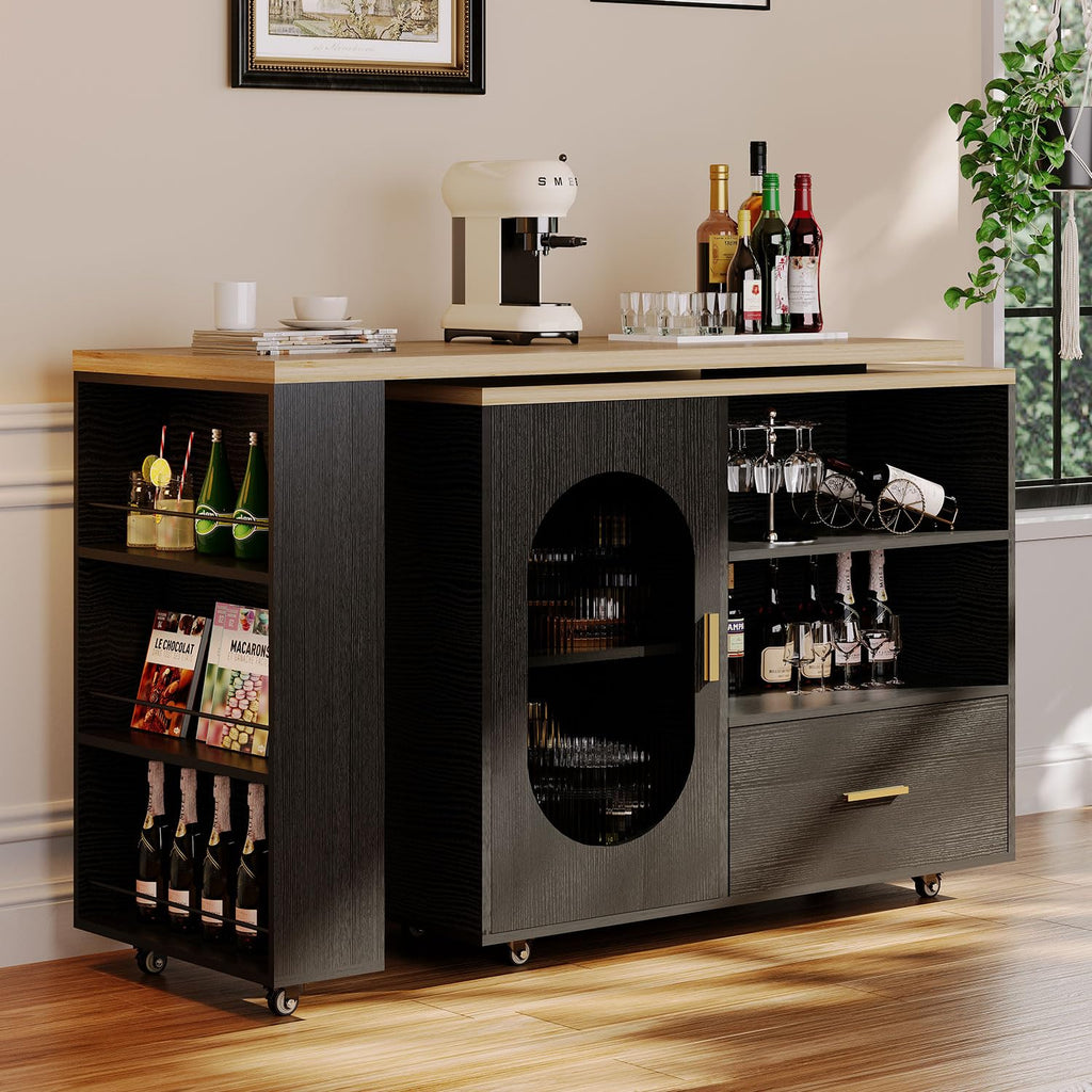 HSH 72â Rolling Kitchen Island with Seating & Storage on Wheels, White Oak