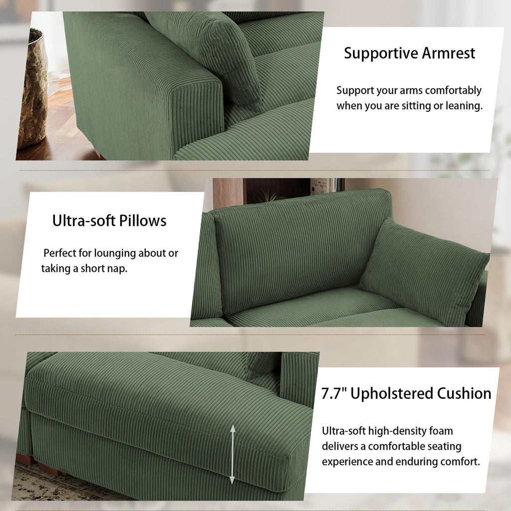 Oversized Corduroy Chaise Lounge Chair with Right Armrest & Cushion, Comfy Upholstered Sleeper Sofa Indoor Recliner Seat Solid Wood Couch w/Washable Cover for Bedroom, Living Room - Orange