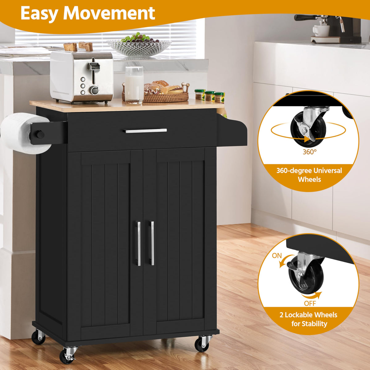 Yaheetech Kitchen Island Cart with Storage, Drop Leaf, Open Shelves, Black