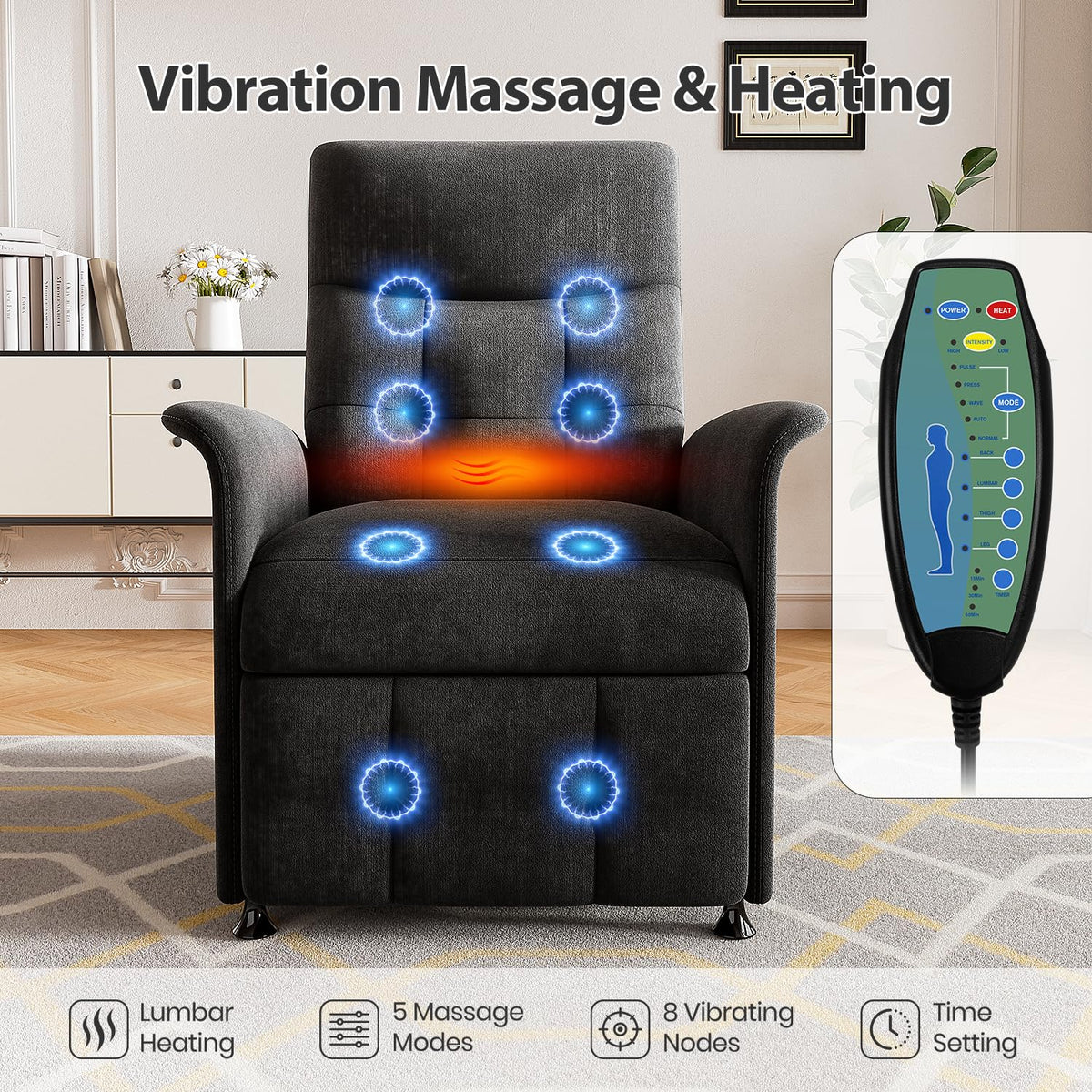 Power Recliner Chair with Heat & Massage, Electric Recliner for Elderly