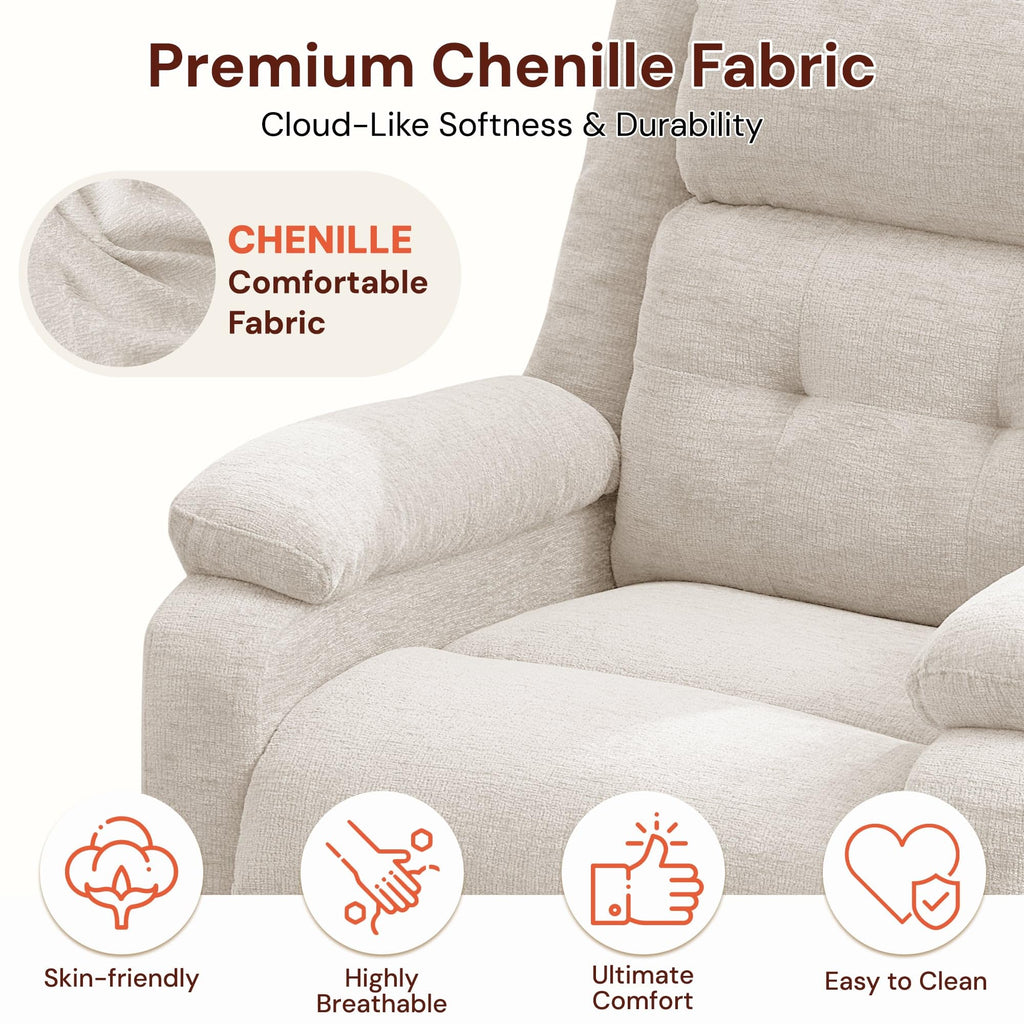 Korser Power Recliner Chair for Adults, Oversized Electric Recliner with Thickened Cushions, Reclining Chair for Bedroom, Living Room Chairs with Side Pockets, Chenille