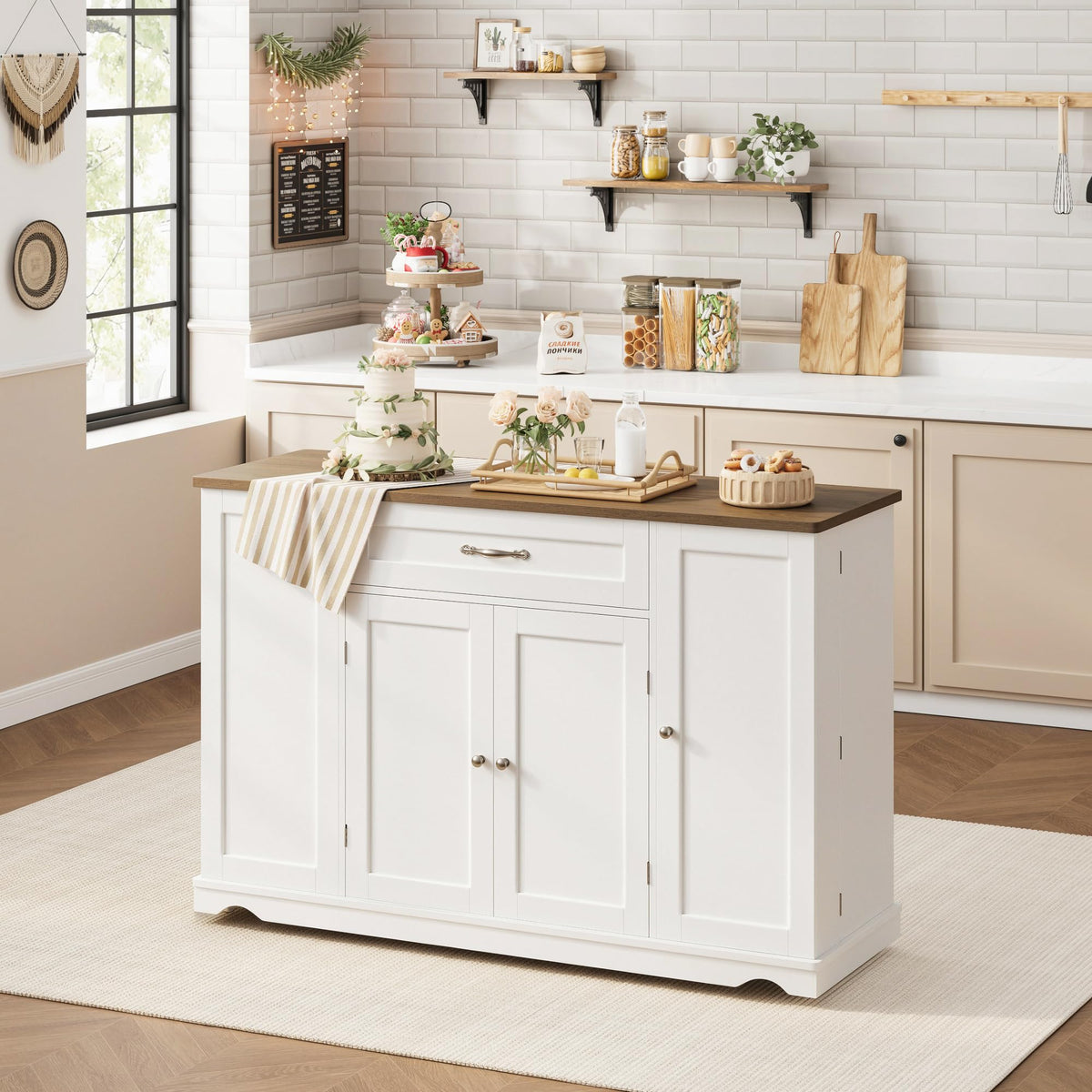 HOSTACK Kitchen Island Cart with Storage, Rolling Island Table, Ash Gray